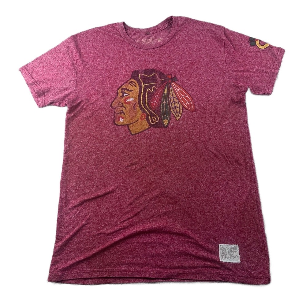Retro Brand T-Shirt Men M Red Chicago Blackhawks USA Made Short Sleeve Hockey